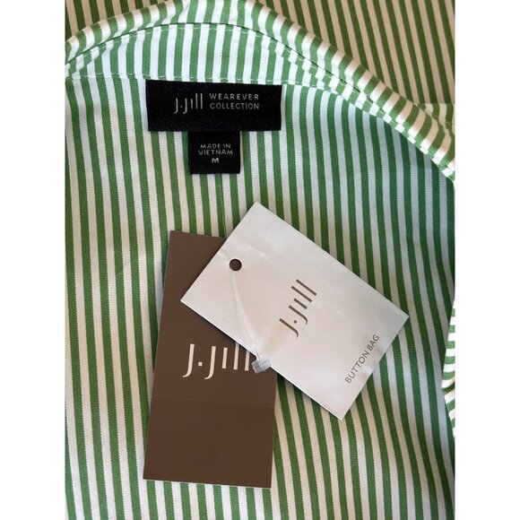 J Jill Wearever Collection Green & White Striped Button-Up Shirt Dress Belt NWT - Picture 9 of 10